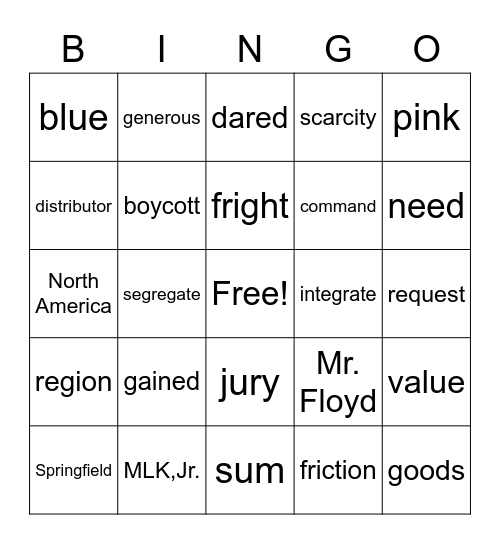 EOY Vocabulary (Cong's Magic Brush and Other Fun Stuff) Bingo Card