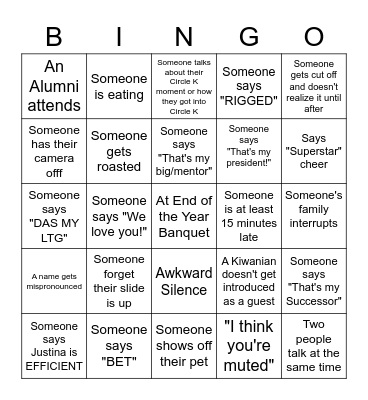 SDSU & Grossmont CKI End of the Year Banquet Bingo Card