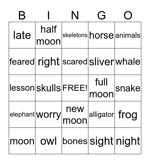 Moon and Skeletons Bingo Card