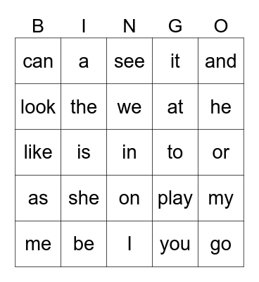 Sight Words - List 1 Bingo Card