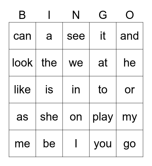 Sight Words - List 1 Bingo Card