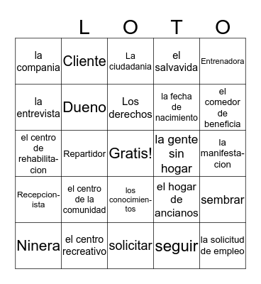 Capítulo 5 vocabulario Bingo Card