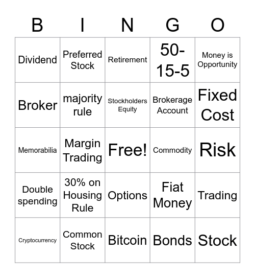 INVESTMENT 101 Bingo Card