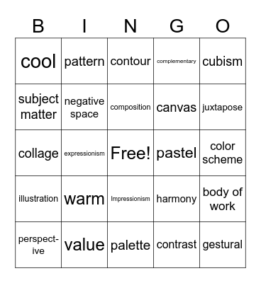 General Art Terms Bingo Card