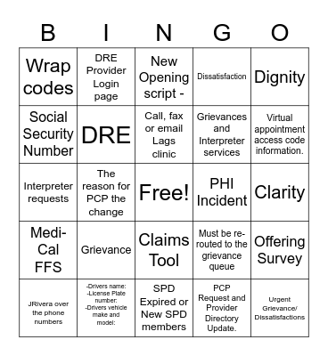 CS Changes, Updates, & Reminders Bingo Card