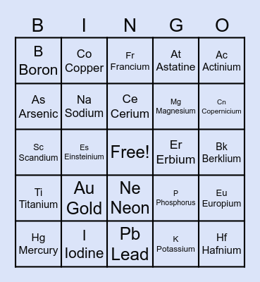 Periodic Table BINGO Card