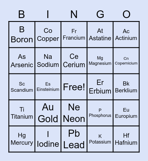 Periodic Table BINGO Card