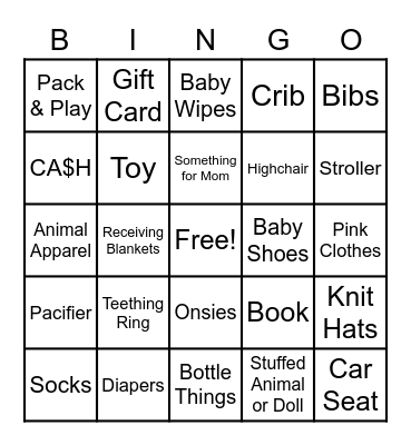 Baby Shower Bingo Card