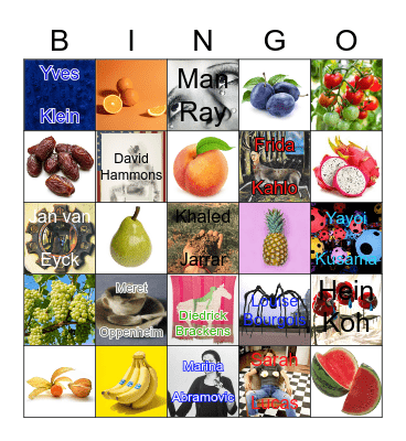 Artists & Fruits Bingo Card