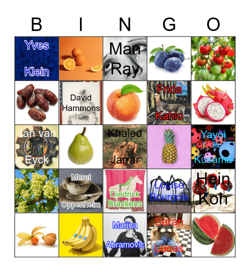 Artists & Fruits Bingo Card