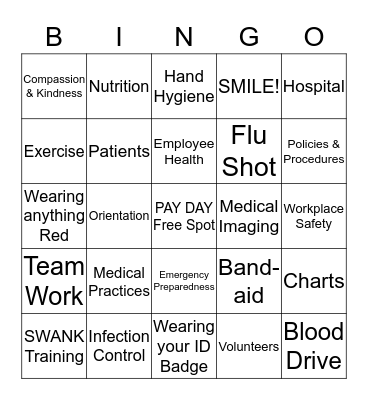 2015 National Hospital Week Bingo Card