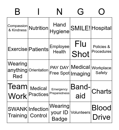 2015 National Hospital Week Bingo Card