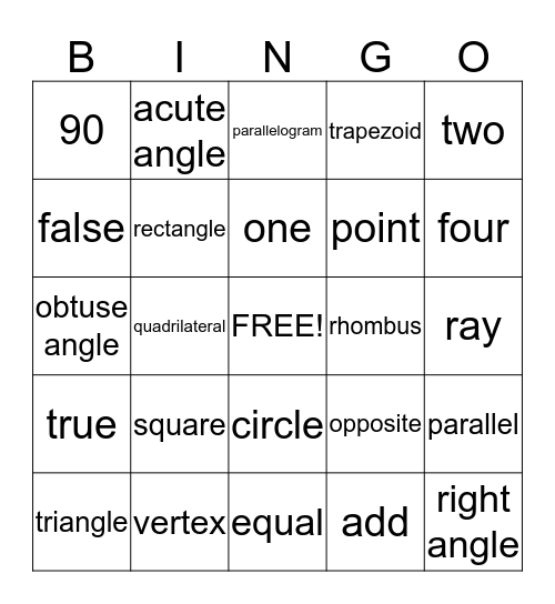 Geometry Bingo Card