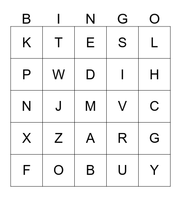 Beginning Letters Bingo Card