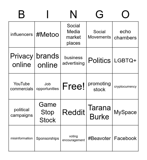 Social Media in America Bingo Card