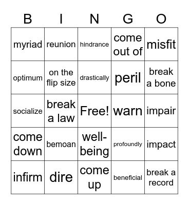 Unit 6 Vocab, Collocation and Phrasal Verb Bingo Card