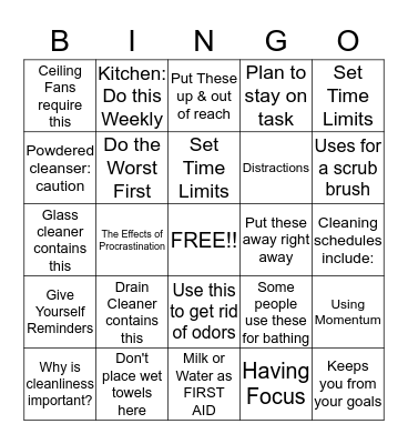Spring Cleaning & Time Management Bingo Card