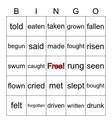 Verbs in past participle ***cr Bingo Card