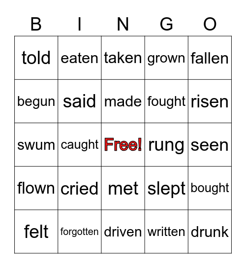 Verbs in past participle ***cr Bingo Card