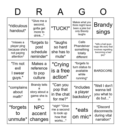 Brandy BINGO Card