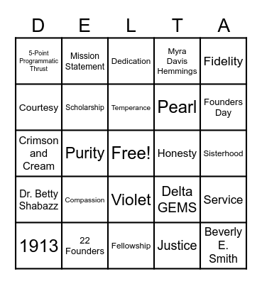 Delta Bingo Card