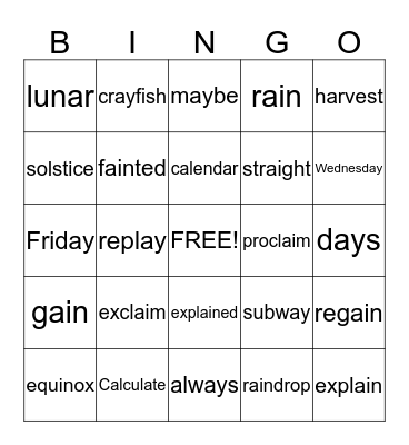 Long a Spelled ai, ay Bingo Card