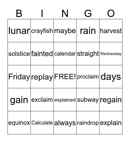Long a Spelled ai, ay Bingo Card