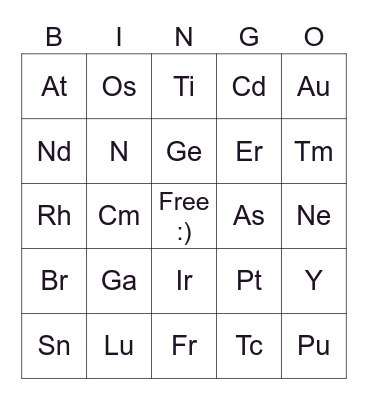 Periodic Table :) Bingo Card