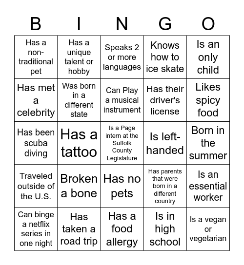 PAGE Suffolk County Leg 2021 Bingo Card