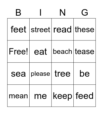 Spelling BINGO Card