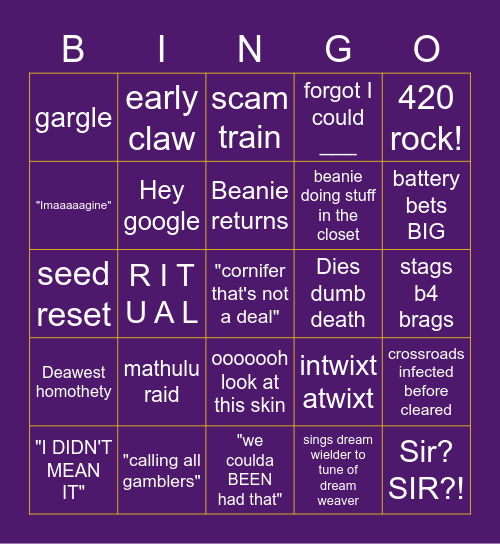 Colette HK Rando Bingo Card