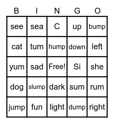random words Bingo Card