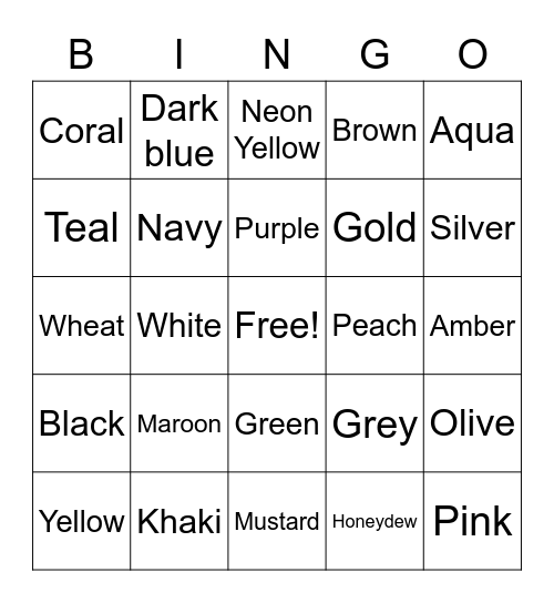 Colors Bingo Card