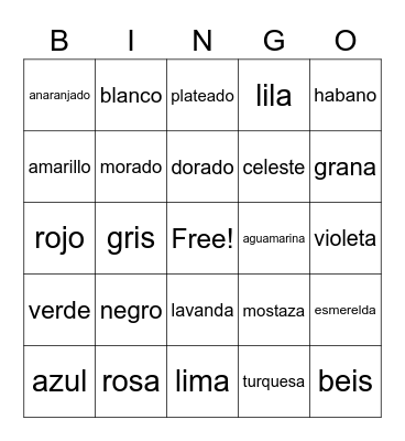 Colors in Spanish! Bingo Card