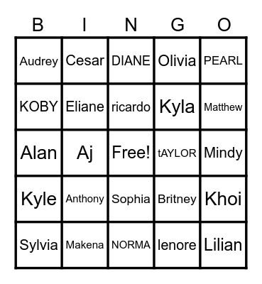 People names Bingo Card