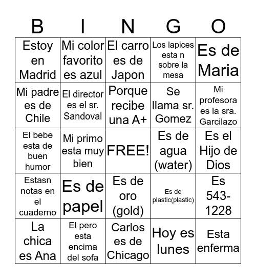 SER vs. ESTAR Bingo Card
