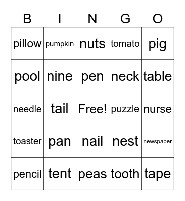 Phonics Word List Bingo Card