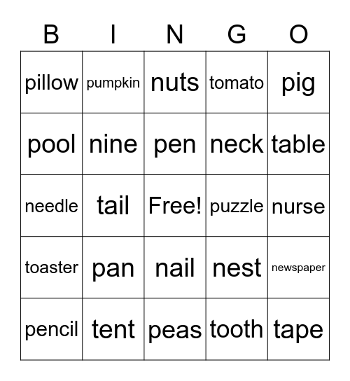 Phonics Word List Bingo Card