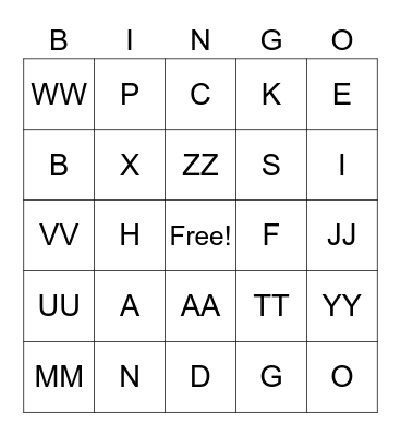 Letters Bingo Card