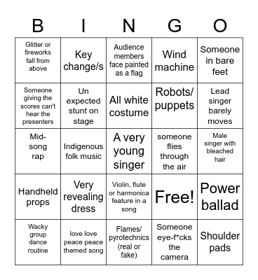 Eurovision Bingo 2021 Bingo Card