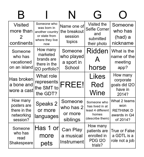 I2O F2F Interactive Table Bingo Card