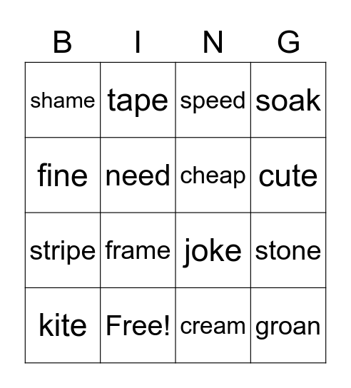 Long vowels game 1 Bingo Card