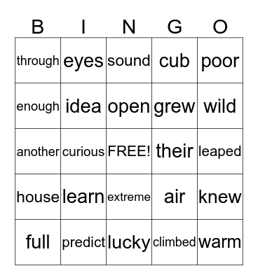 Unit 5 Vocabulary Bingo Card