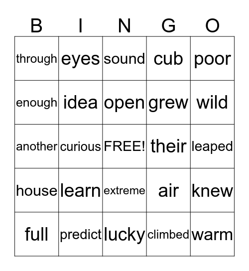 Unit 5 Vocabulary Bingo Card