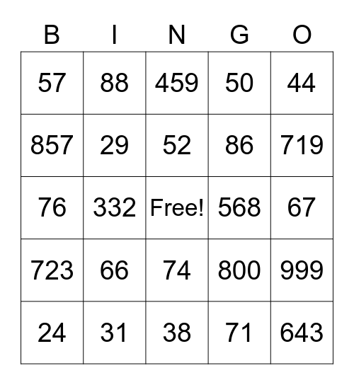 2&3-Digit Addition Bingo Card