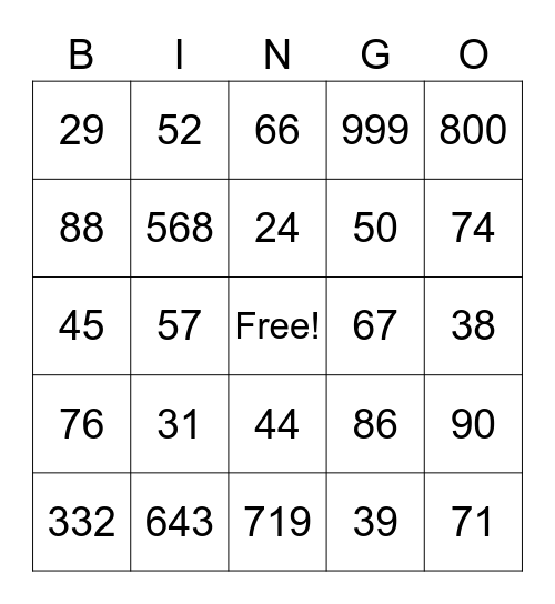 2&3-Digit Addition Bingo Card