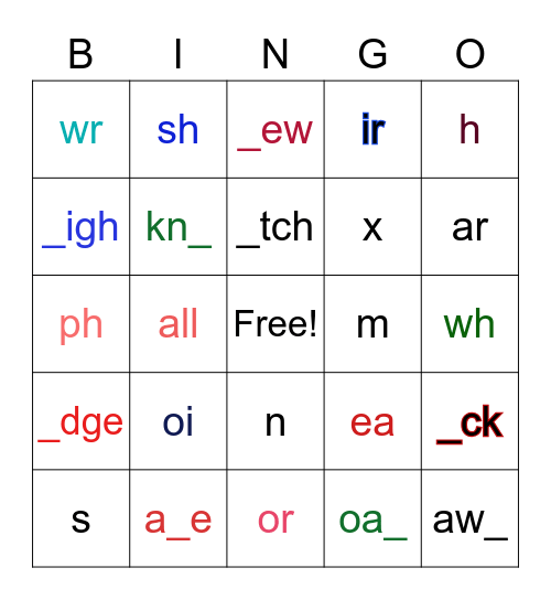 Sounds Level 2 Bingo Card