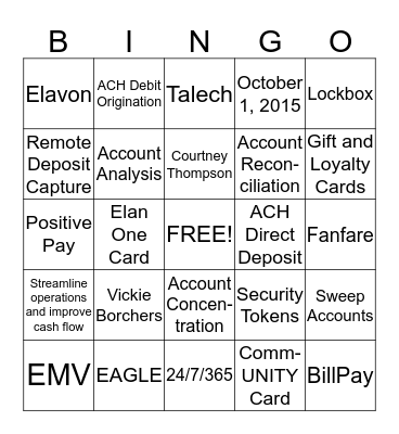 Cash Management Bingo Card