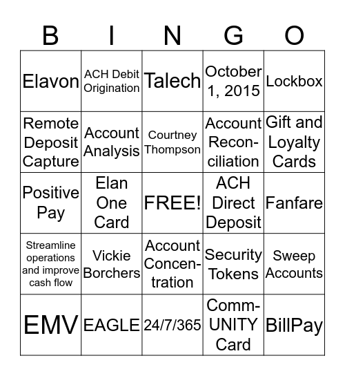 Cash Management Bingo Card