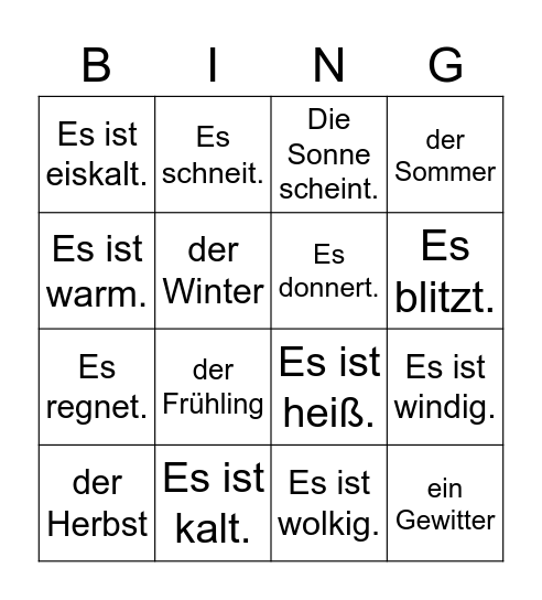 Wetter Bingo Card